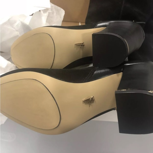 Hal Rubenstein Black Real Leather & Suede Dress Boots Gold Trim 8 NEW - Picture 6 of 6